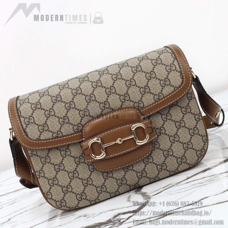 Gucci 815178 Brown & Black Leather Top Handle Bag