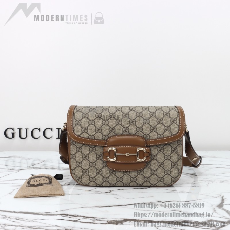 Gucci 815178 Brown & Black Leather Top Handle Bag