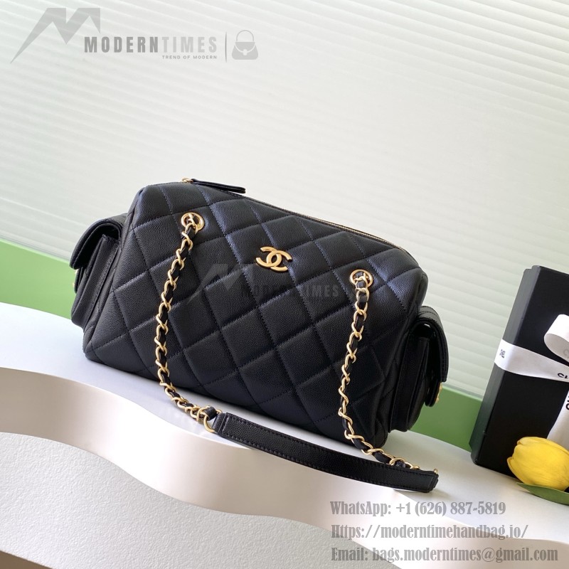 Chanel 25K Bowling Bag AS5791 in Black, Red, Beige, and Silver
