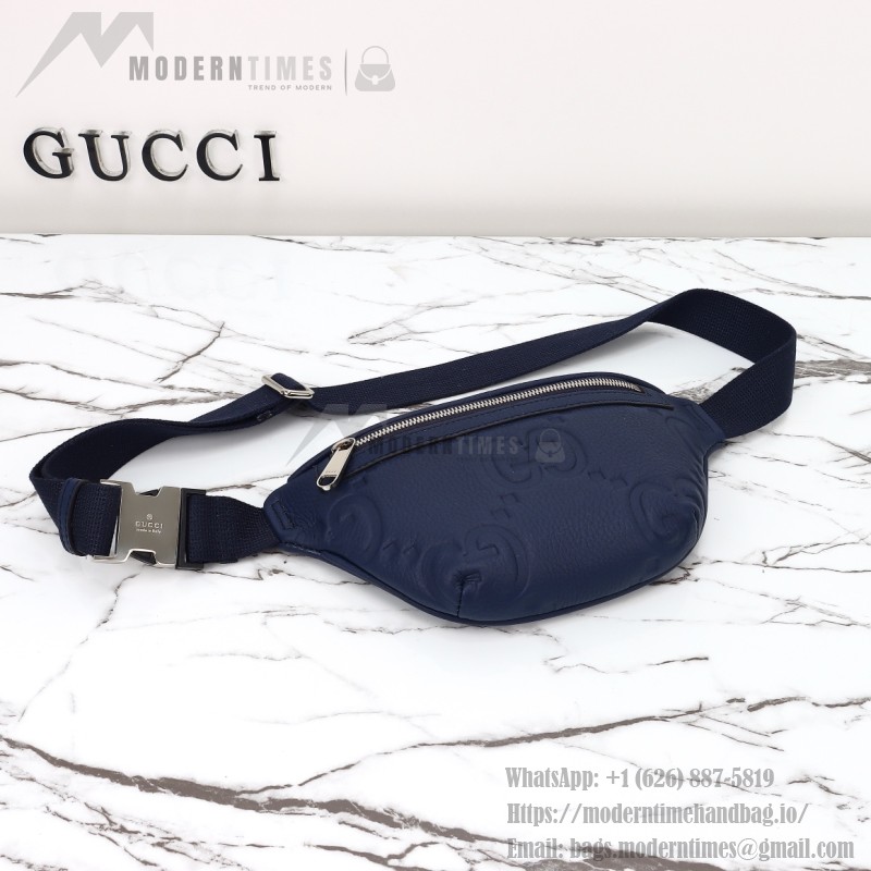 Gucci 658582 Blue Leather Embossed Large G Shoulder Bag