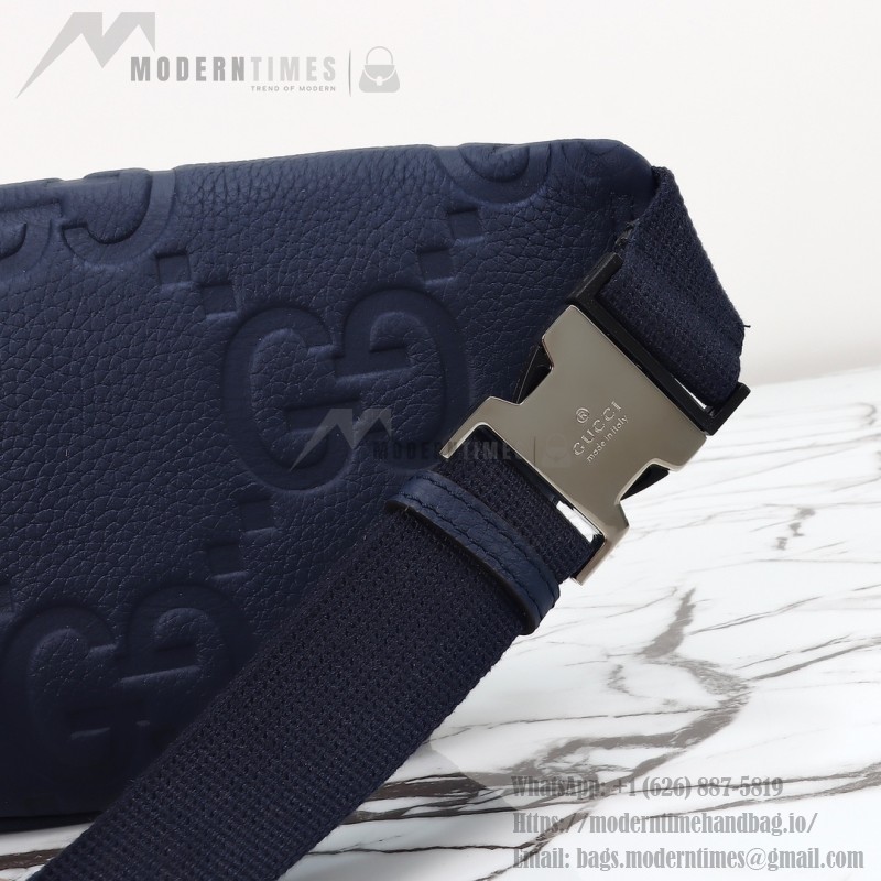 Gucci 658582 Blue Leather Embossed Large G Shoulder Bag