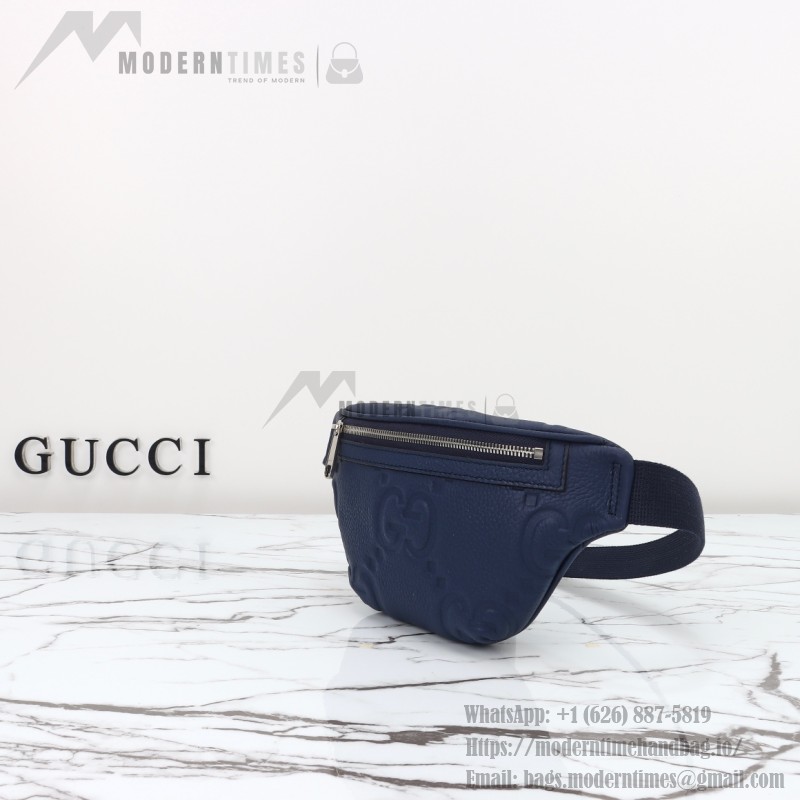 Gucci 658582 Blue Leather Embossed Large G Shoulder Bag