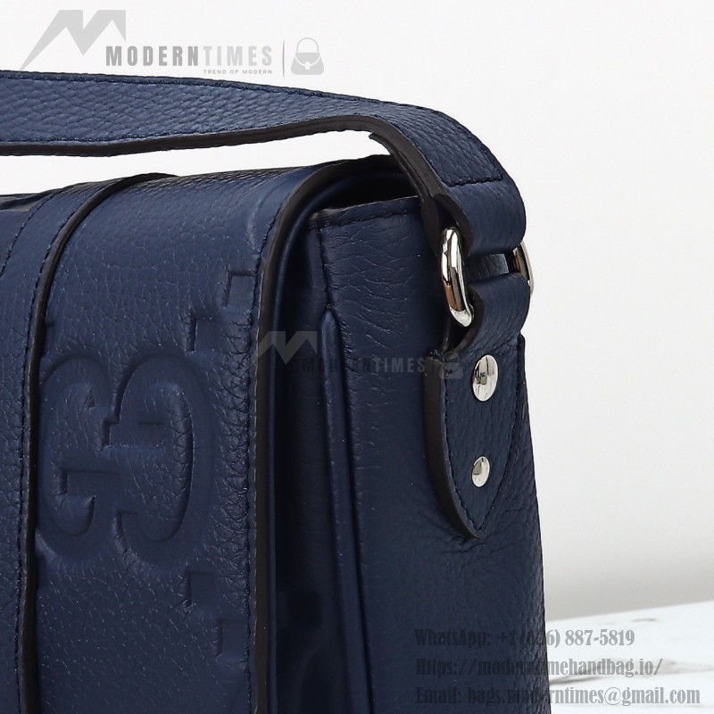 Gucci Blue Embossed GG Leather Shoulder Bag 760234