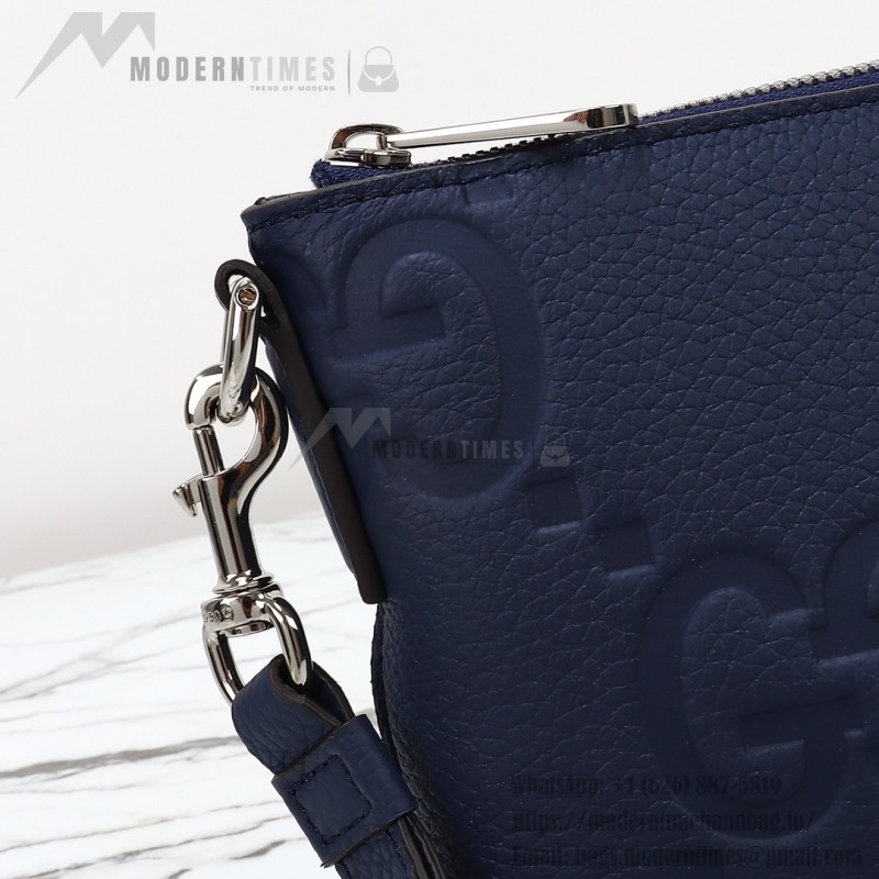 Gucci 761747 Blue GG Embossed Leather Shoulder Bag