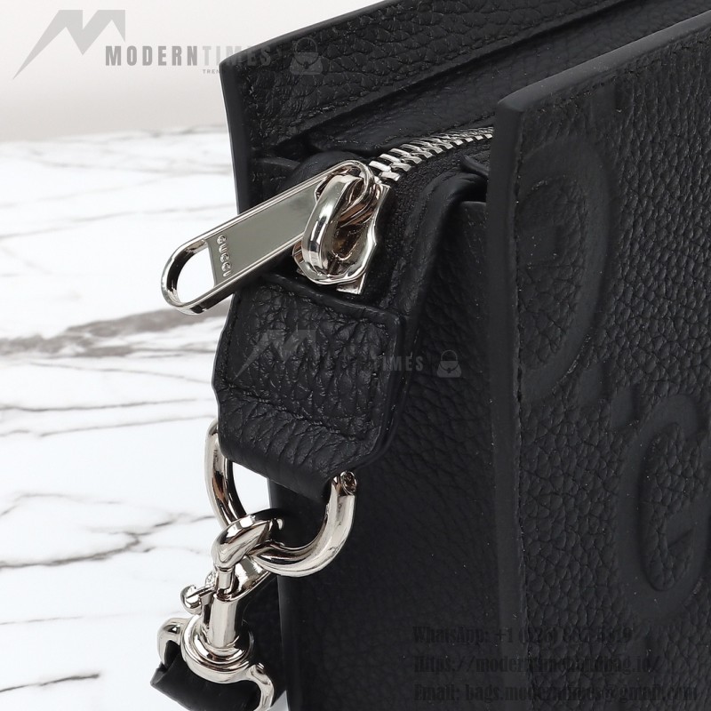 Gucci 795240 Black Embossed Large G Leather Shoulder Bag