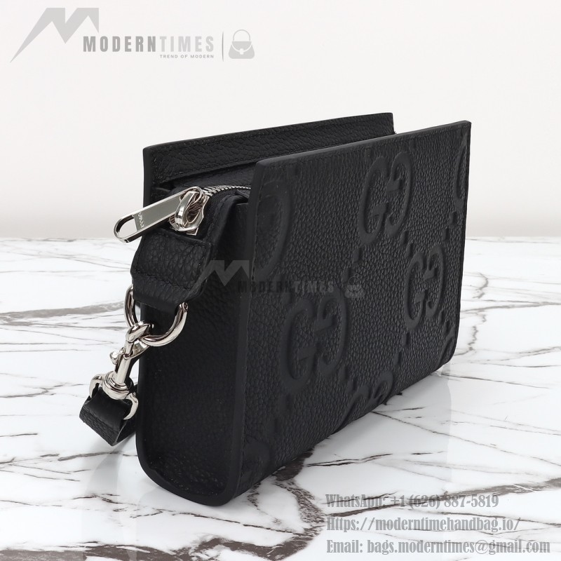 Gucci 795240 Black Embossed Large G Leather Shoulder Bag