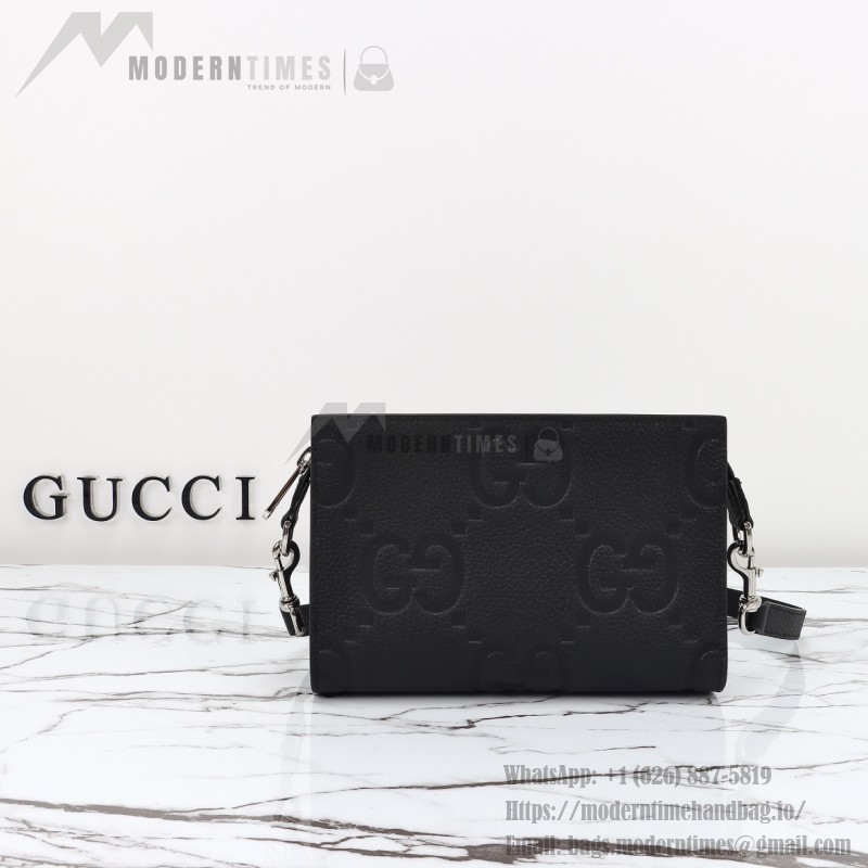Gucci 795240 Black Embossed Large G Leather Shoulder Bag