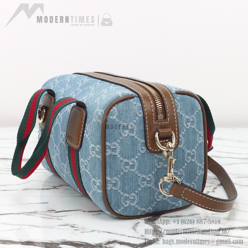 Gucci 859975 Blue Denim and Brown Leather Handbag