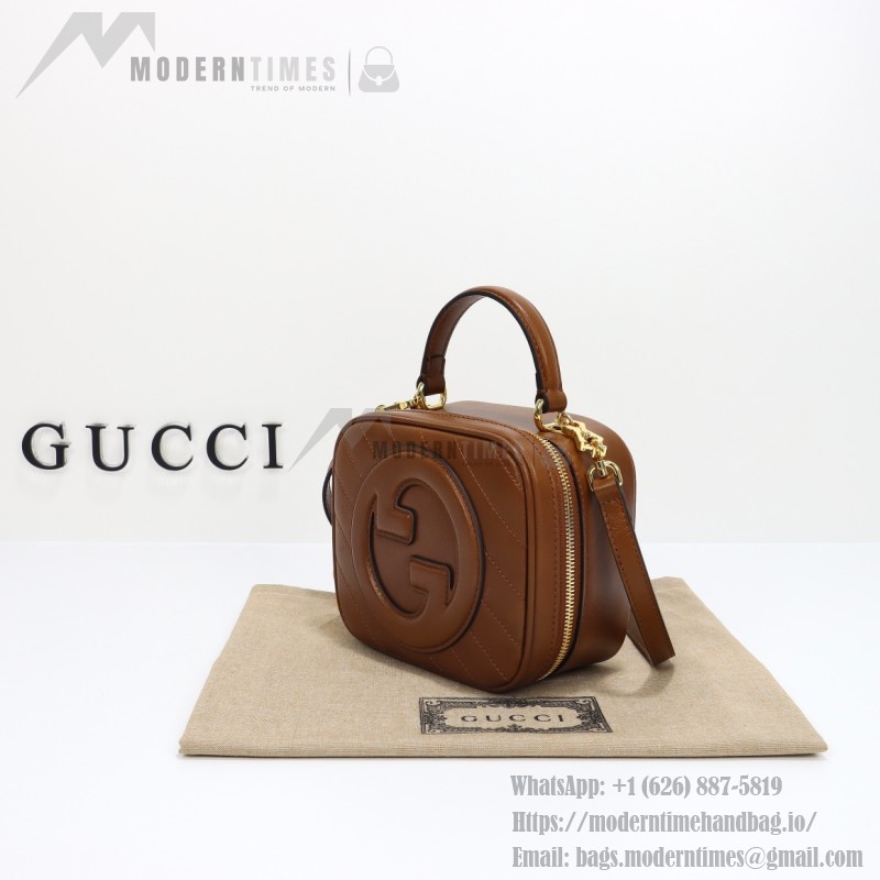 Gucci 742360 Brown and White Leather Handbag