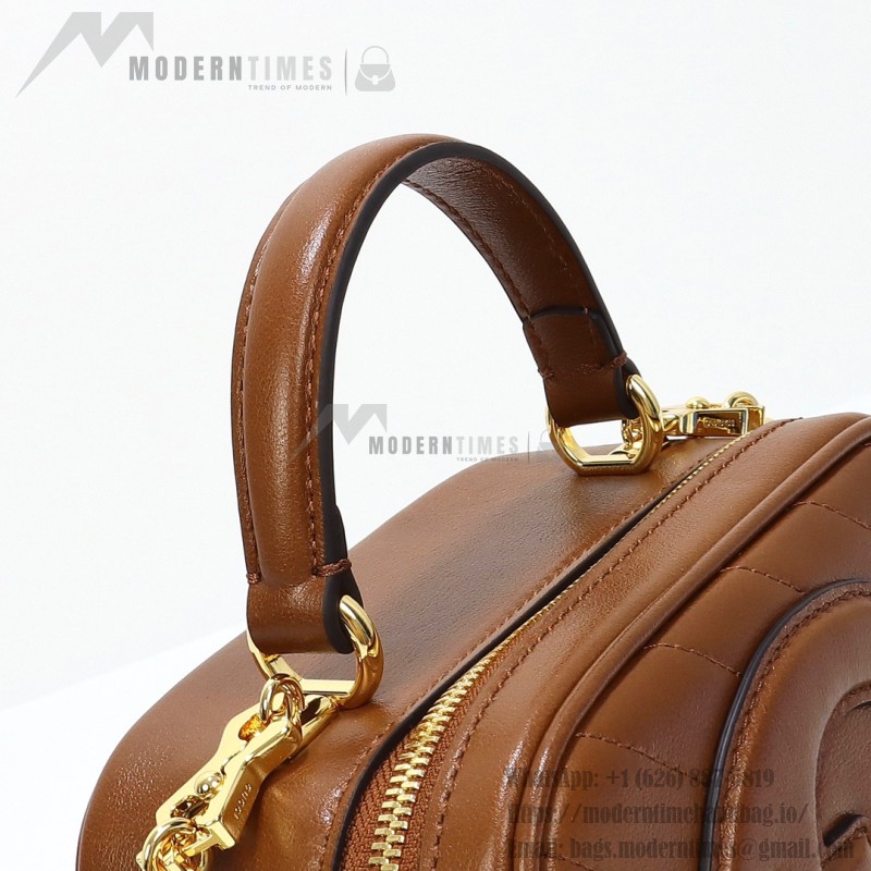 Gucci 742360 Brown and White Leather Handbag