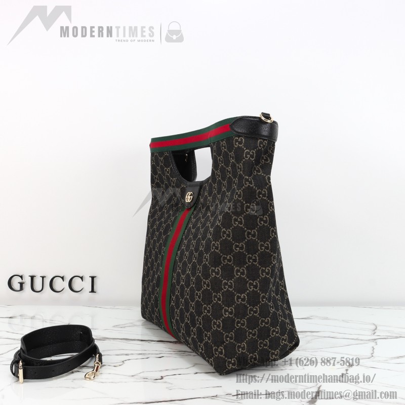 Gucci 865452 Apricot Black Leather Tote Bag