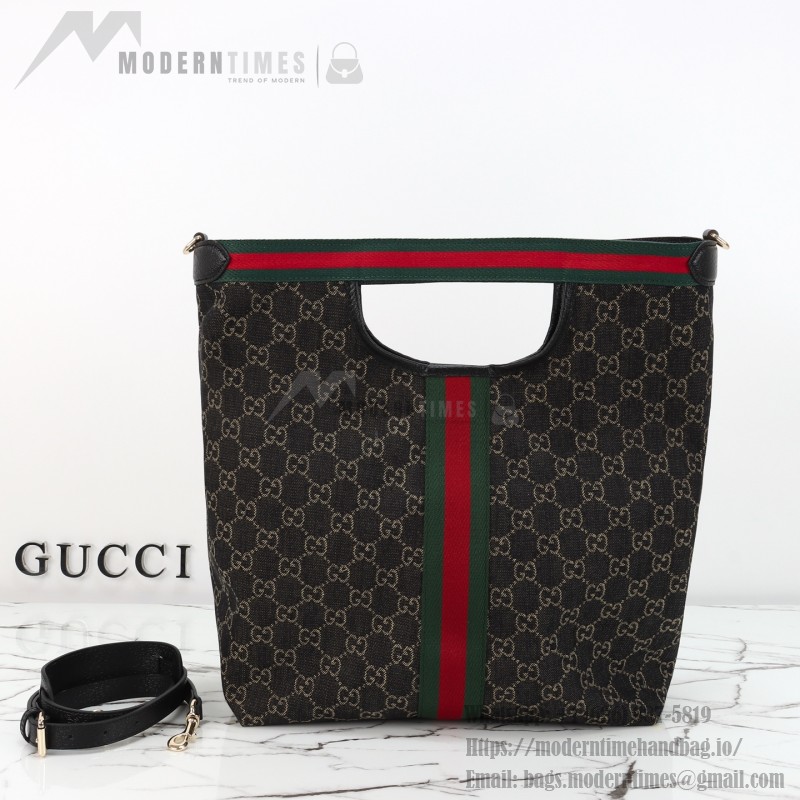 Gucci 865452 Apricot Black Leather Tote Bag