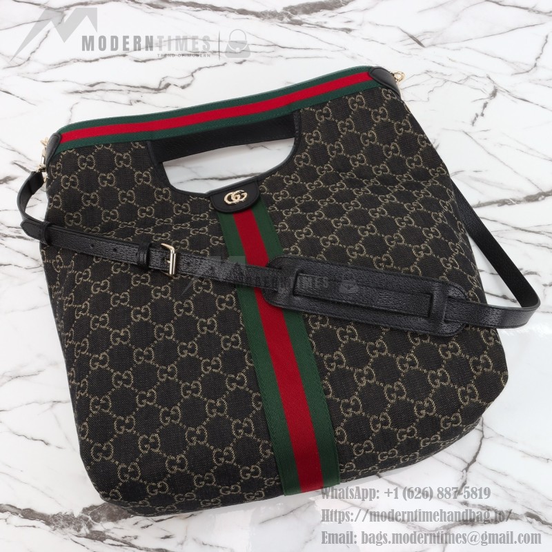 Gucci 865452 Apricot Black Leather Tote Bag