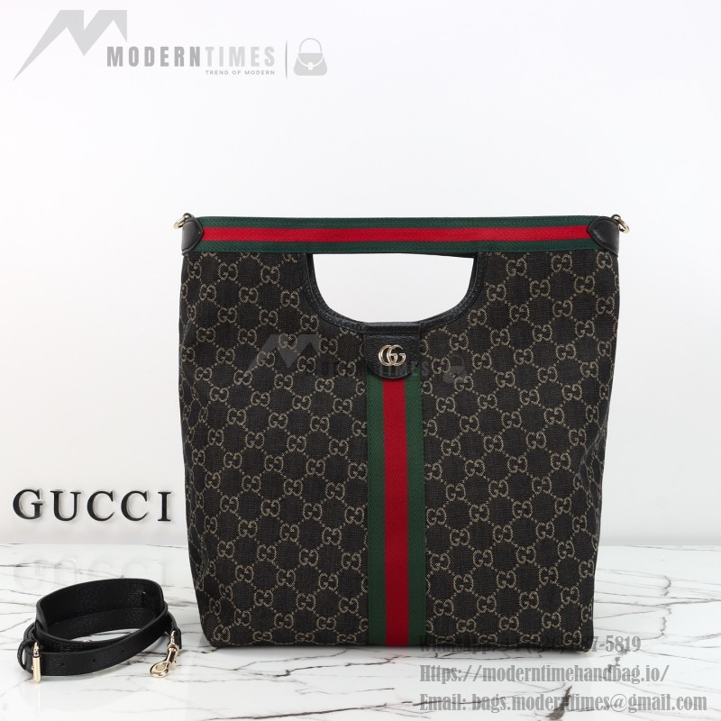 Gucci 865452 Apricot Black Leather Tote Bag