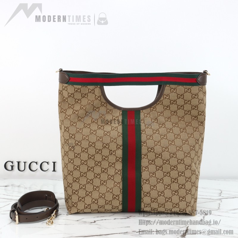 Gucci 865452 Apricot Black Leather Tote Bag