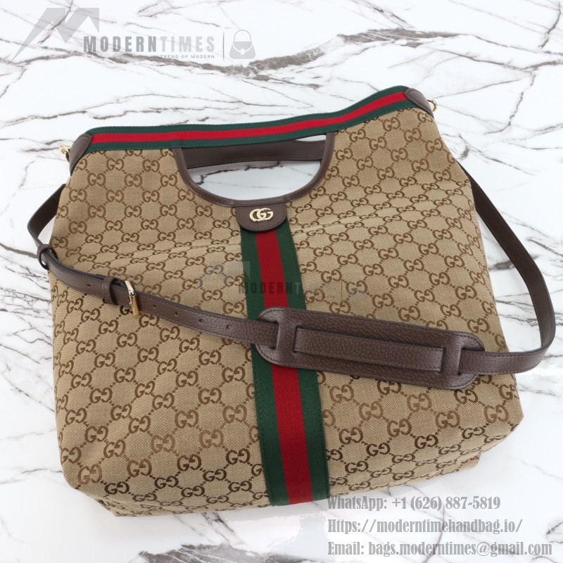 Gucci 865452 Apricot Black Leather Tote Bag