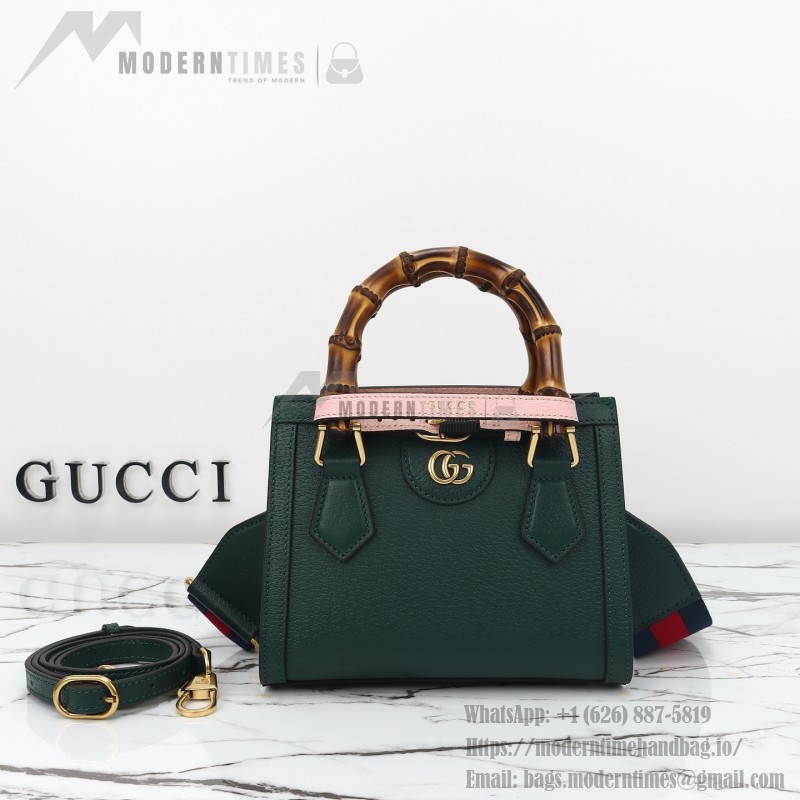 Gucci 702732 Dark Green White Leather Bag with Blue-Red Web Strap 20×16×10 cm