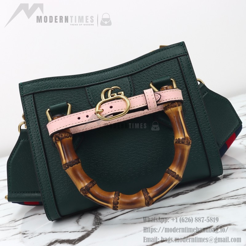 Gucci 702732 Dark Green White Leather Bag with Blue-Red Web Strap 20×16×10 cm