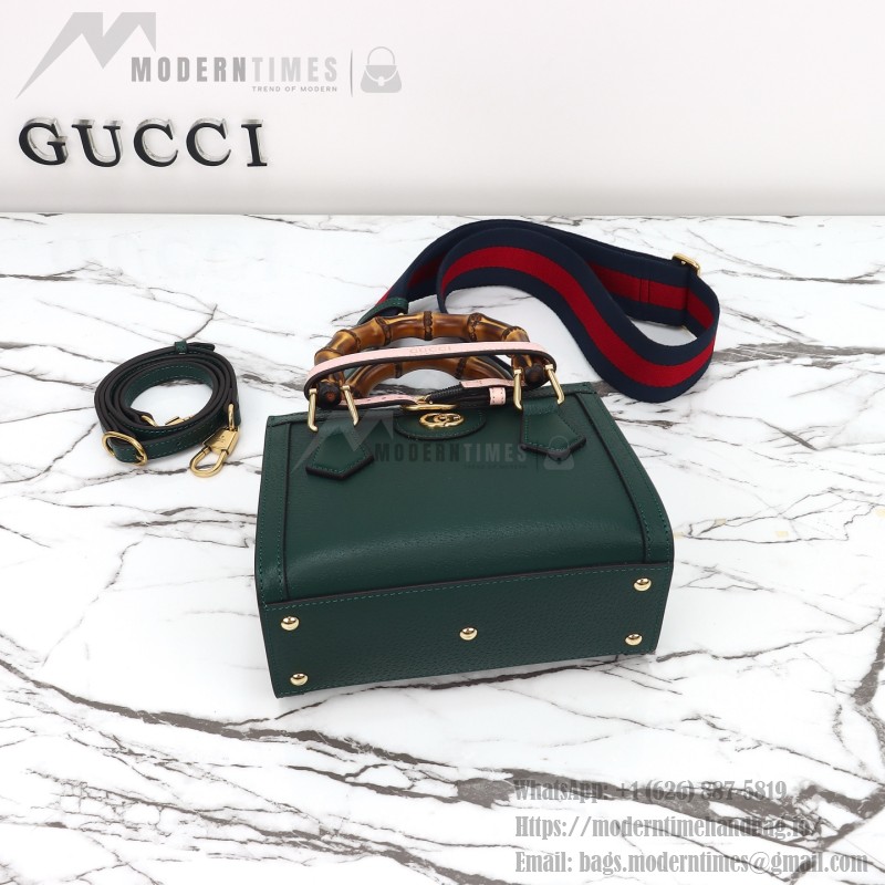 Gucci 702732 Dark Green White Leather Bag with Blue-Red Web Strap 20×16×10 cm
