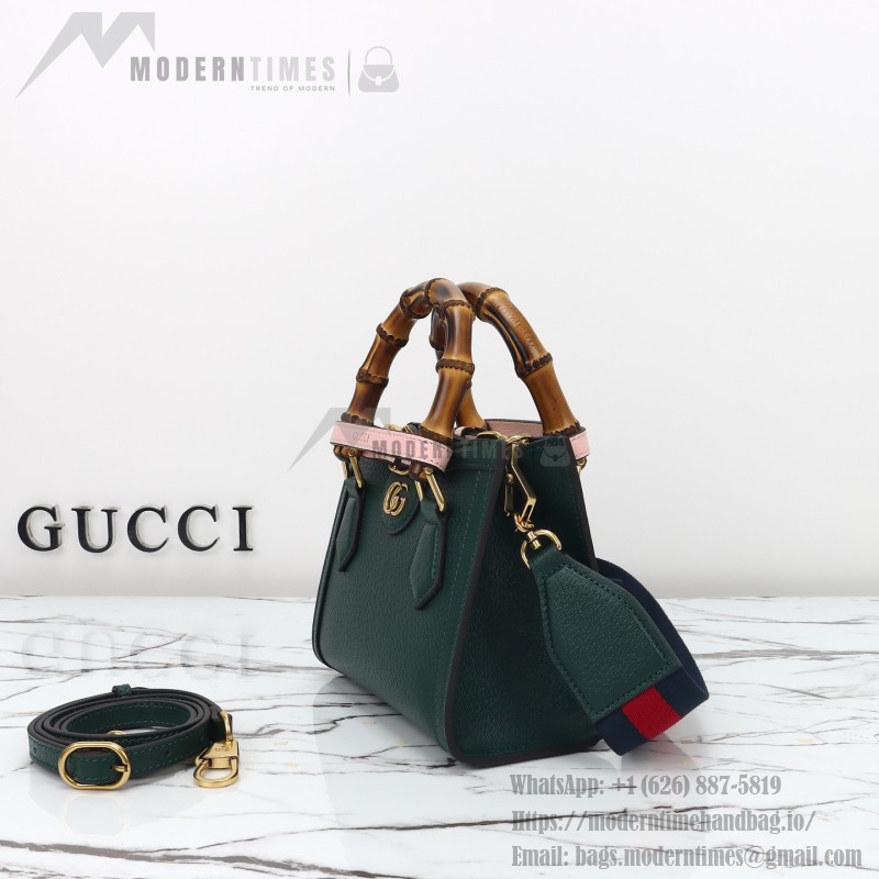 Gucci 702732 Dark Green White Leather Bag with Blue-Red Web Strap 20×16×10 cm