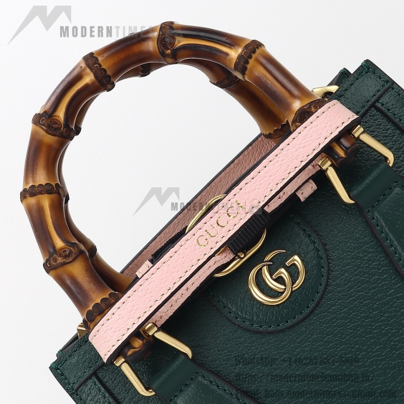 Gucci 702732 Dark Green White Leather Bag with Blue-Red Web Strap 20×16×10 cm