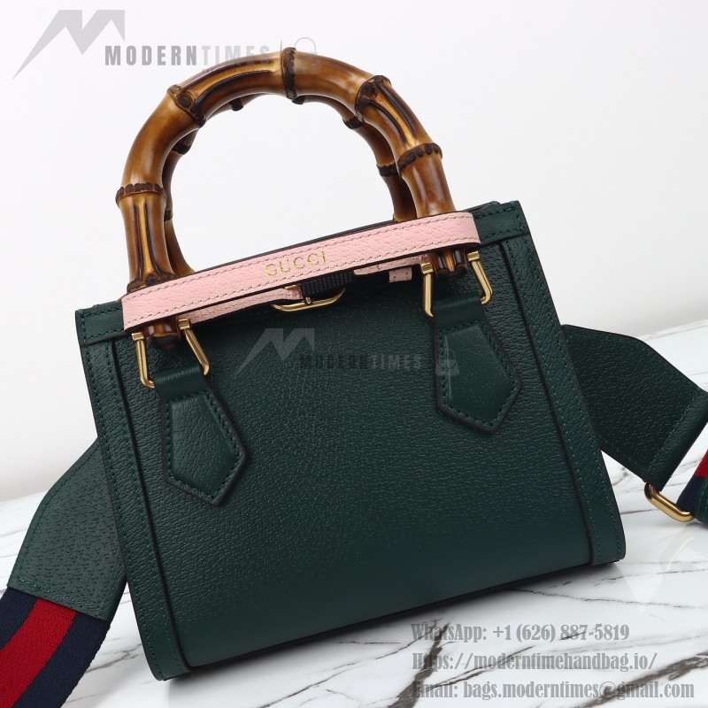 Gucci 702732 Dark Green White Leather Bag with Blue-Red Web Strap 20×16×10 cm