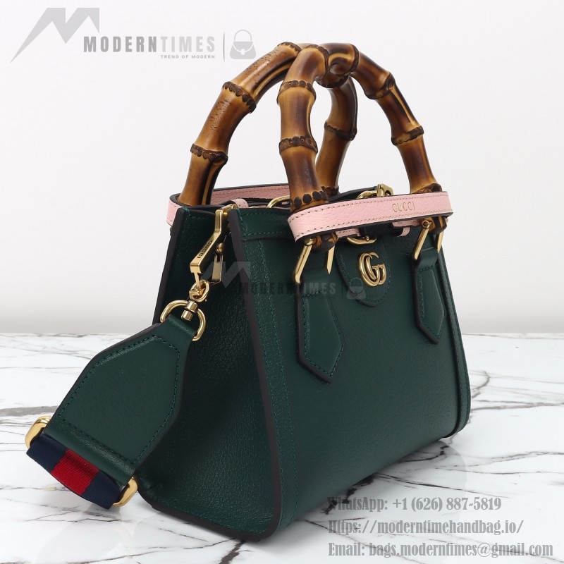 Gucci 702732 Dark Green White Leather Bag with Blue-Red Web Strap 20×16×10 cm