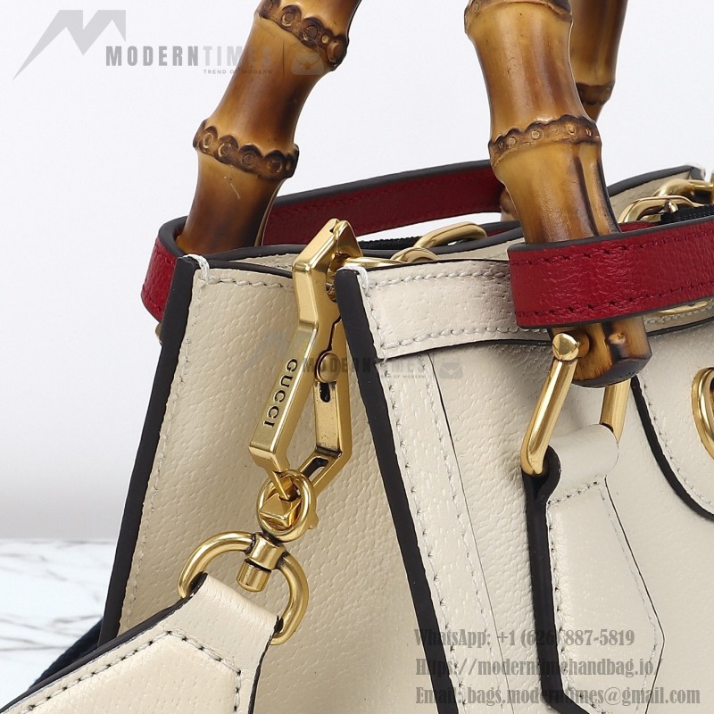 Gucci 702732 Dark Green White Leather Bag with Blue-Red Web Strap 20×16×10 cm