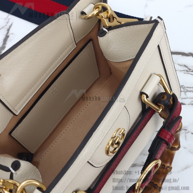 Gucci 702732 Dark Green White Leather Bag with Blue-Red Web Strap 20×16×10 cm