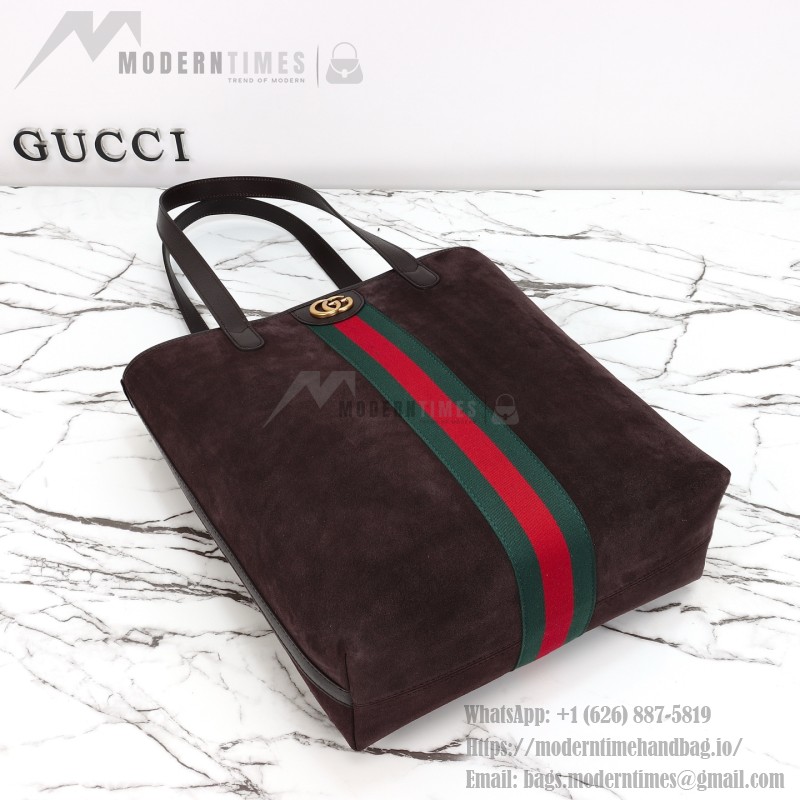 Gucci 834465 Matte Leather Tote Bag Gray Green Burgundy Original Leather