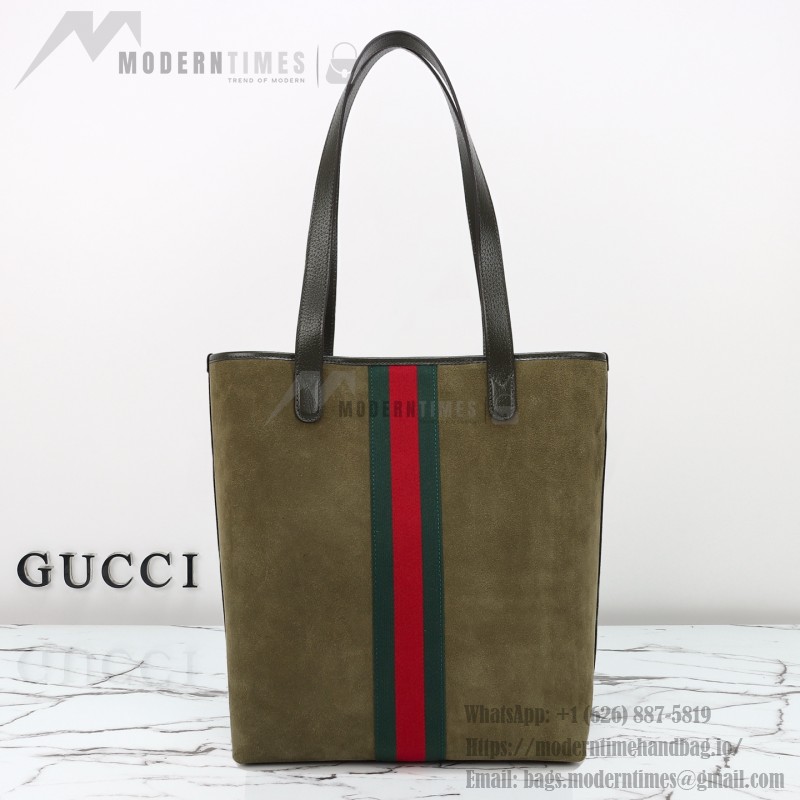 Gucci 834465 Matte Leather Tote Bag Gray Green Burgundy Original Leather