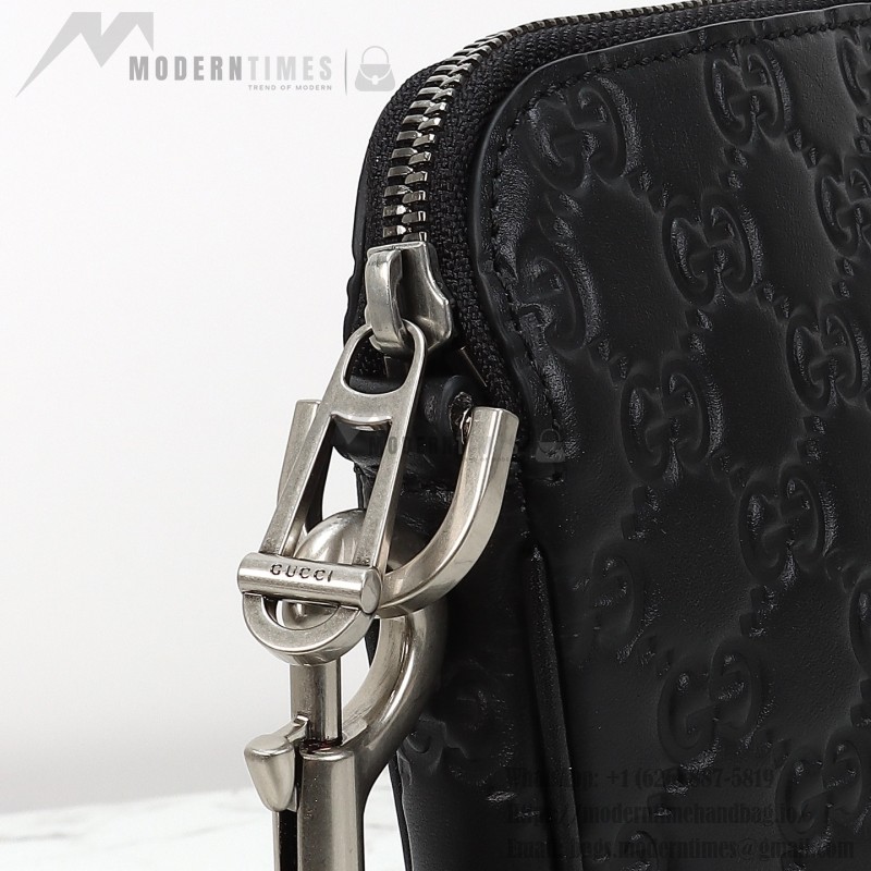 Gucci 850214 Black GG Embossed Leather Handbag Original Leather