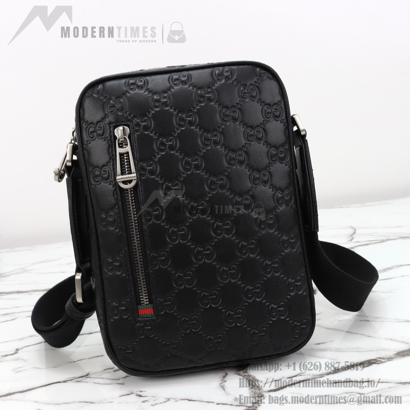 Gucci 850242 Black Embossed Leather Shoulder Bag
