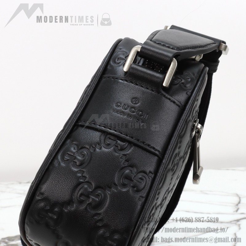 Gucci 850238 Black GG Embossed Leather Shoulder Bag Original Leather