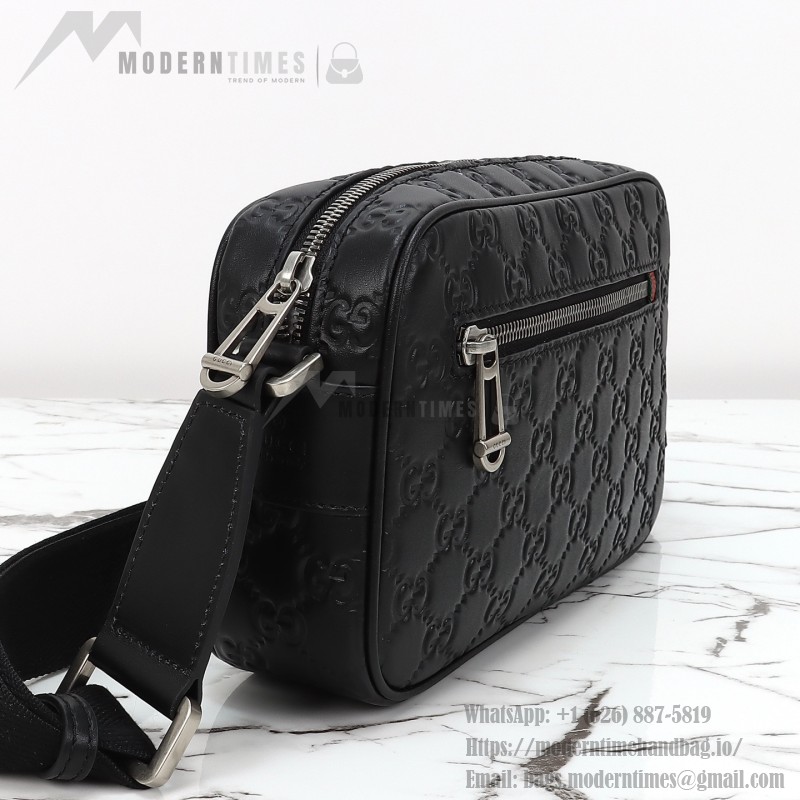 Gucci 850238 Black GG Embossed Leather Shoulder Bag Original Leather