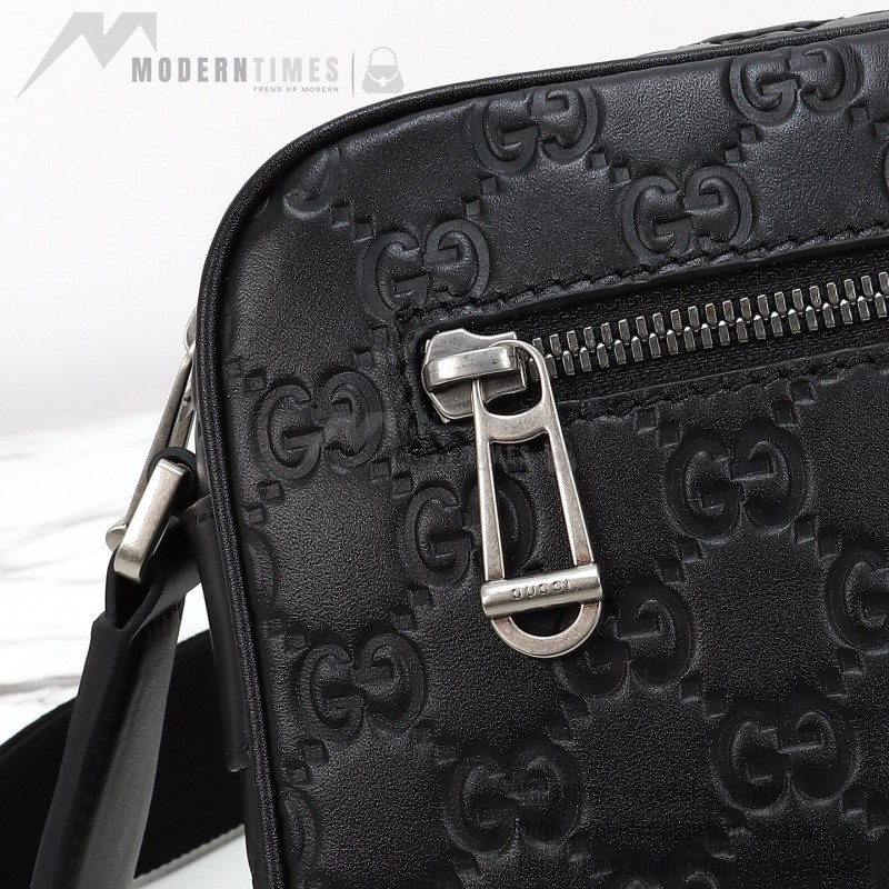 Gucci 850238 Black GG Embossed Leather Shoulder Bag Original Leather