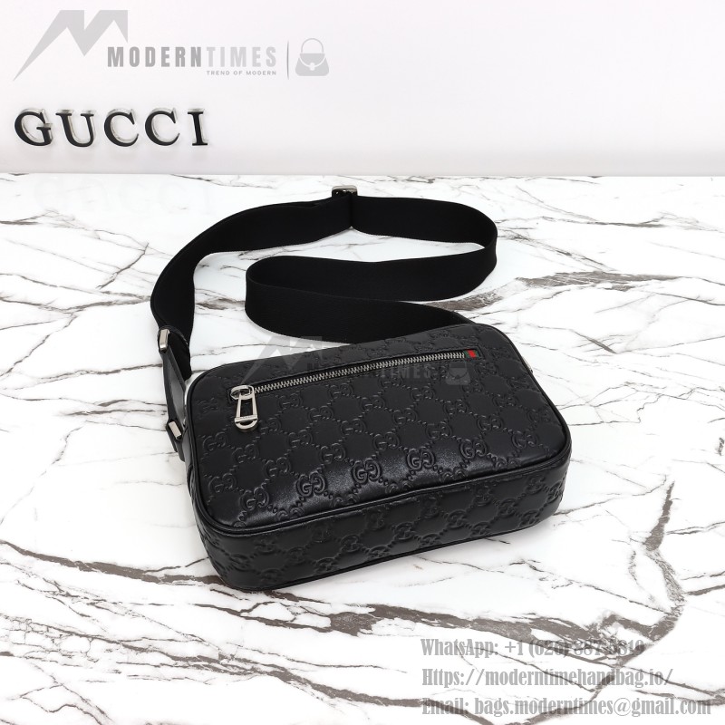 Gucci 850238 Black GG Embossed Leather Shoulder Bag Original Leather