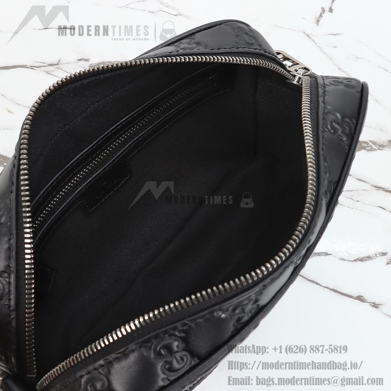 Gucci 850238 Black GG Embossed Leather Shoulder Bag Original Leather
