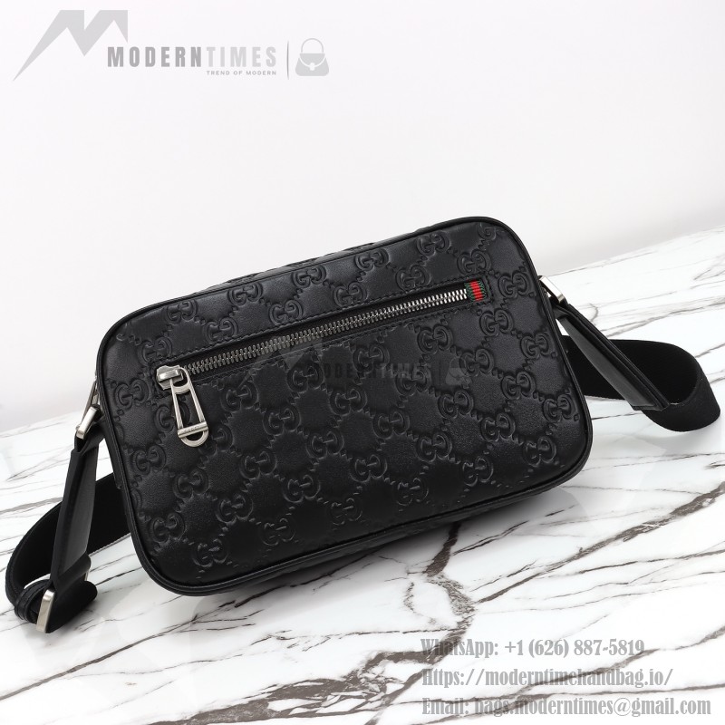 Gucci 850238 Black GG Embossed Leather Shoulder Bag Original Leather