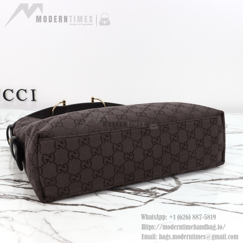 Gucci Brown Canvas Tote with Gray-Green and White Leather – Model 850926 / 850546