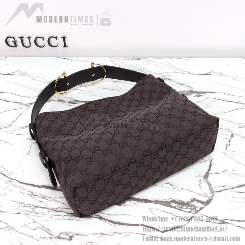 Gucci Brown Canvas Tote with Gray-Green and White Leather – Model 850926 / 850546