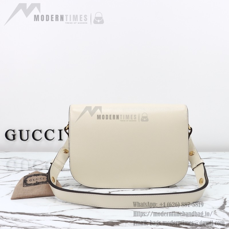 Gucci 602204 White Leather Shoulder Bag with Red and Green Accents