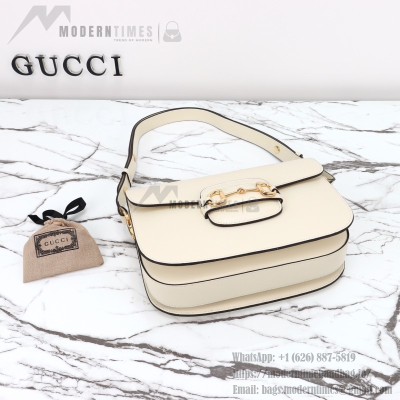 Gucci 602204 White Leather Shoulder Bag with Red and Green Accents