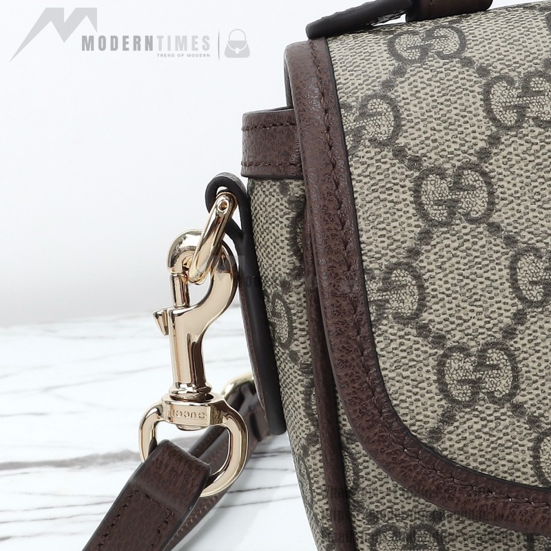 Gucci 836843 Beige–Brown & Brown–Red Leather Crossbody Bag 20×16×5cm