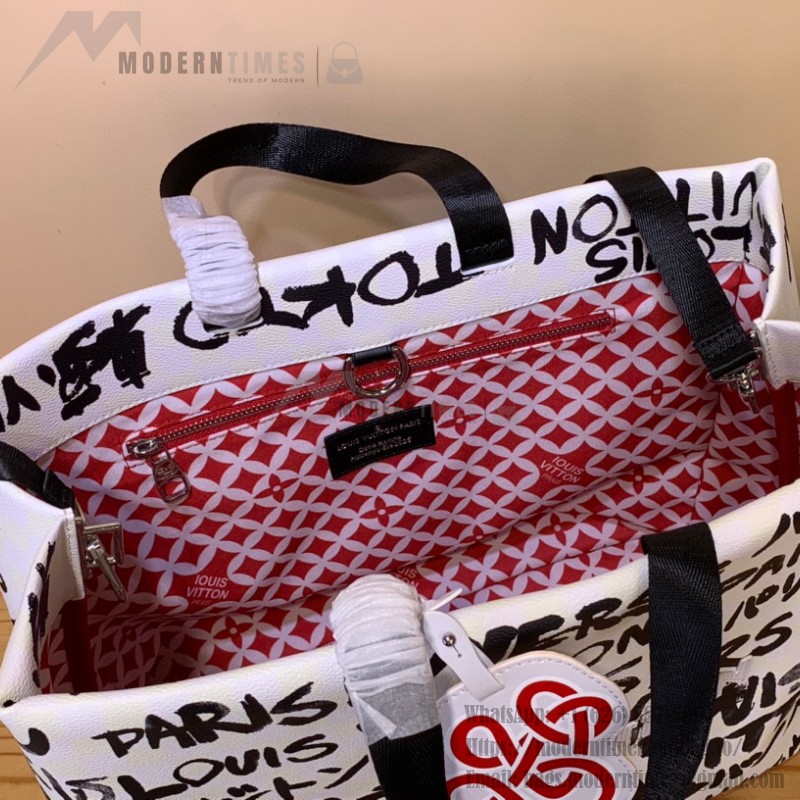 Louis Vuitton Shopper Tote Medium N40797 Graffiti White Damier Canvas