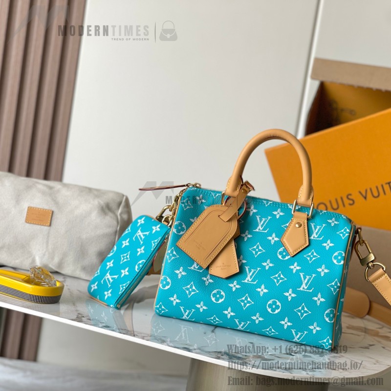 Louis Vuitton Speedy P9 Bandouliere 25 Handbag M11562 Windy Purple & M11561 Lake Blue with A-grade Full Steel Hardware (9.84 x 5.91 x 5.91 inches)