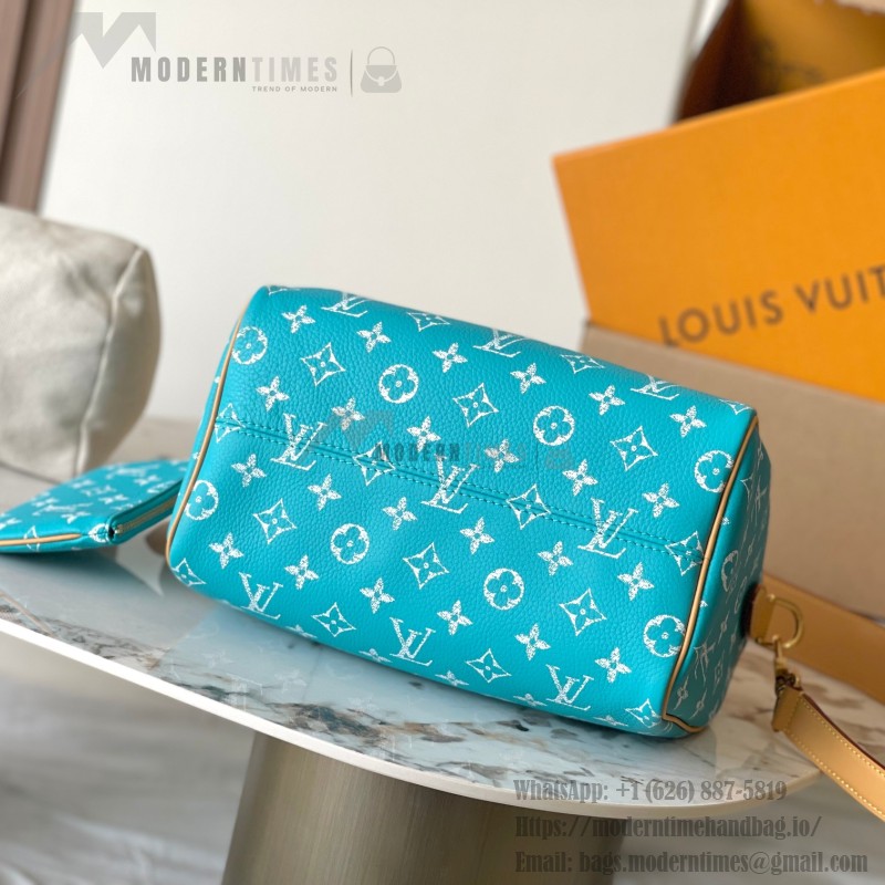 Louis Vuitton Speedy P9 Bandouliere 25 Handbag M11562 Windy Purple & M11561 Lake Blue with A-grade Full Steel Hardware (9.84 x 5.91 x 5.91 inches)