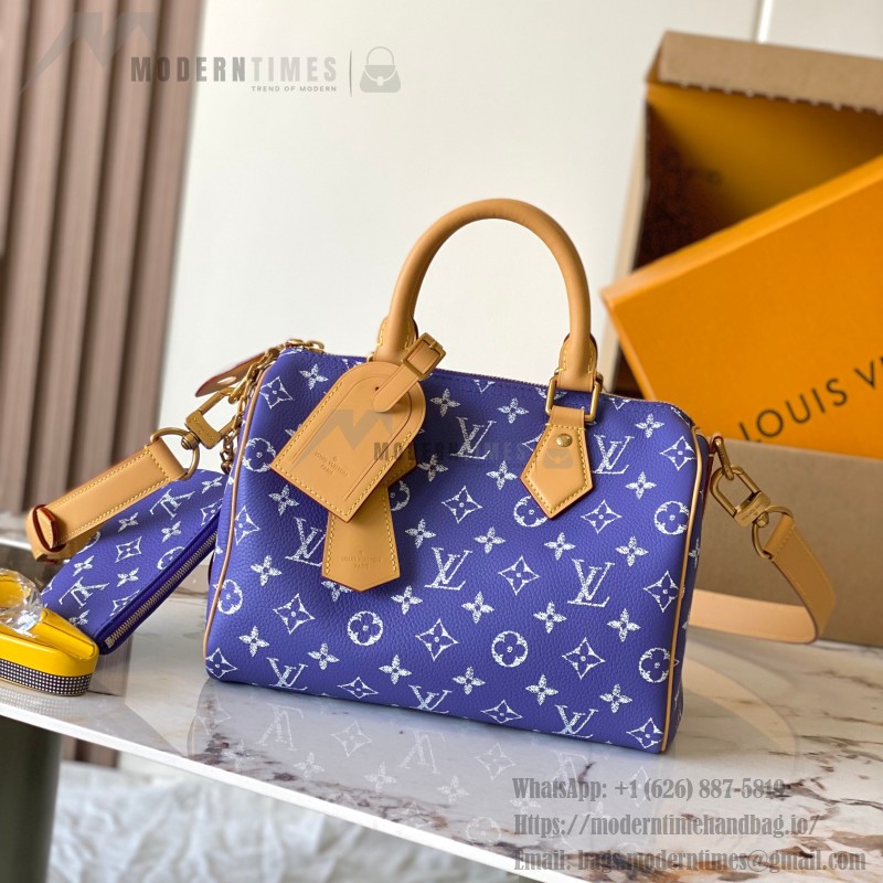 Louis Vuitton Speedy P9 Bandouliere 25 Handbag M11562 Windy Purple & M11561 Lake Blue with A-grade Full Steel Hardware (9.84 x 5.91 x 5.91 inches)