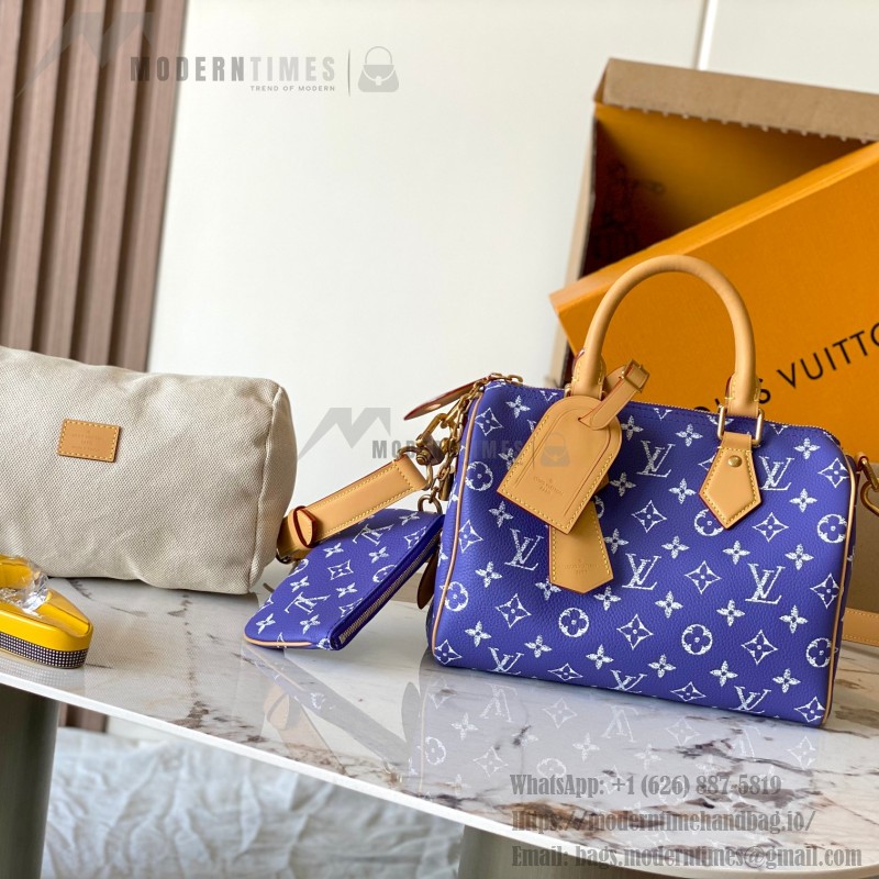 Louis Vuitton Speedy P9 Bandouliere 25 Handbag M11562 Windy Purple & M11561 Lake Blue with A-grade Full Steel Hardware (9.84 x 5.91 x 5.91 inches)