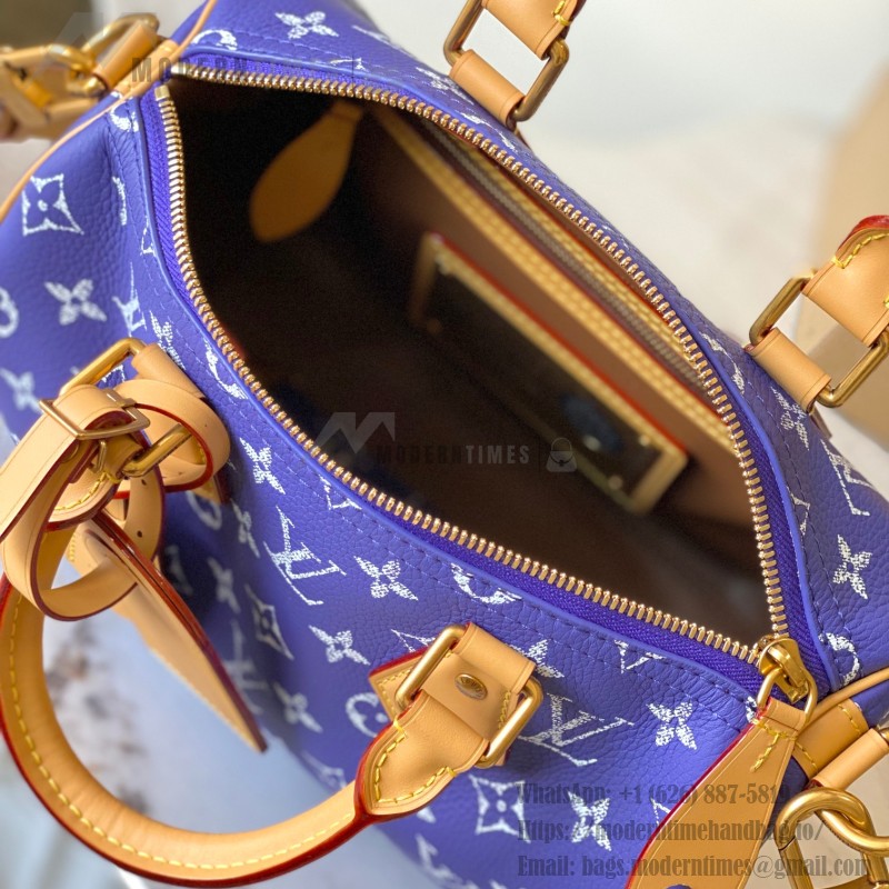 Louis Vuitton Speedy P9 Bandouliere 25 Handbag M11562 Windy Purple & M11561 Lake Blue with A-grade Full Steel Hardware (9.84 x 5.91 x 5.91 inches)